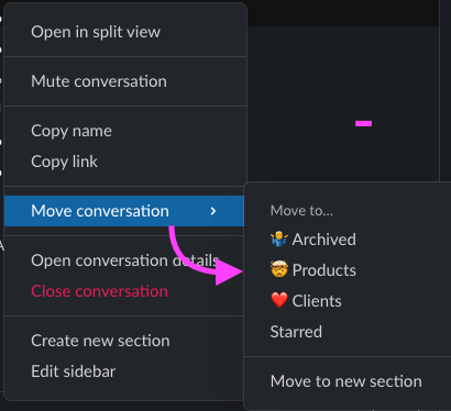 Slack right click context menu